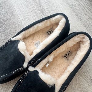 UGG Black Suede Slippers with Soft Cream Interior
